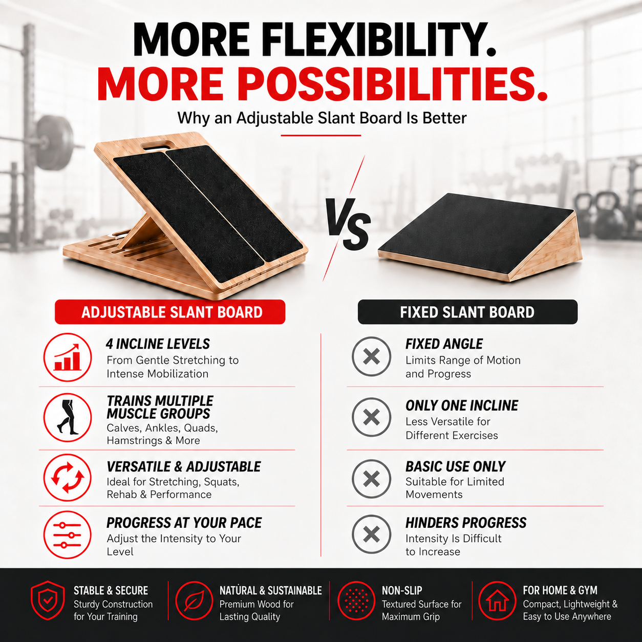 Armvora® Adjustable Wooden Slant Board – Calf & Ankle Mobility Trainer