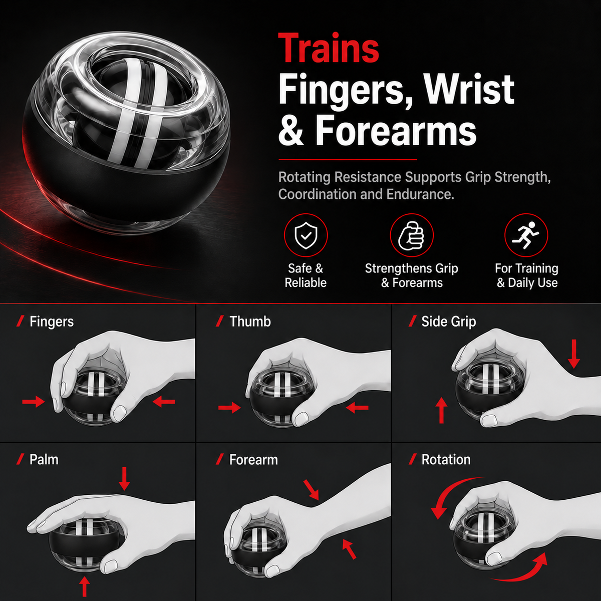 Armvora® Auto-Start Gyro Ball – Wrist & Forearm Strength Trainer