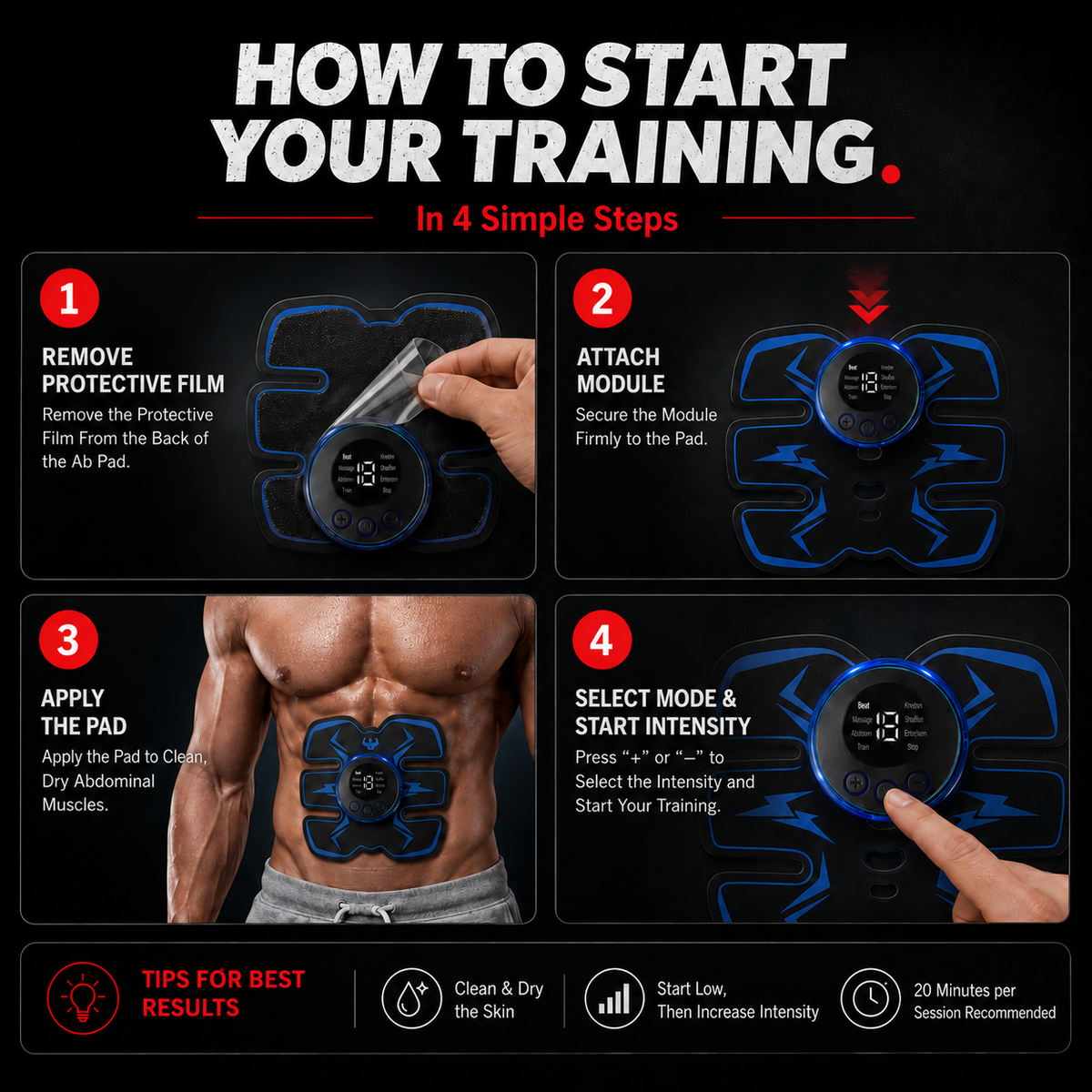 Armvora® EMS Muscle Stimulator Abs Trainer – Wireless USB Rechargeable Body Toning Device