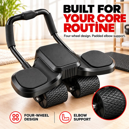 Armvora Ab Roller four-wheel design and padded elbow supports